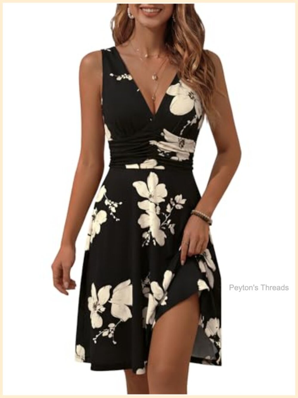 Sleeveless V-Neck Floral Sundress with Pockets Fit & Flare Knee-Length Summer